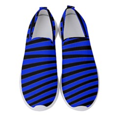 Black And Blue Linear Abstract Print Women s Slip On Sneakers