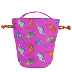 Dinosaurs - Fuchsia Drawstring Bucket Bag by WensdaiAmbrose