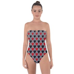 Red & Black Hearts - Grey Tie Back One Piece Swimsuit by WensdaiAmbrose