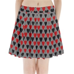 Red & Black Hearts - Grey Pleated Mini Skirt by WensdaiAmbrose