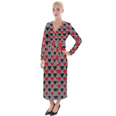 Red & Black Hearts - Grey Velvet Maxi Wrap Dress by WensdaiAmbrose