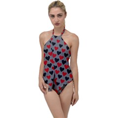 Red & Black Hearts - Grey Go With The Flow One Piece Swimsuit by WensdaiAmbrose
