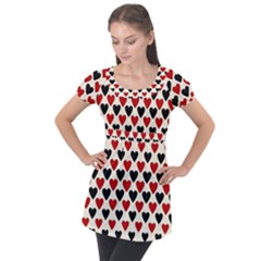 Red & Black Hearts - Eggshell Puff Sleeve Tunic Top