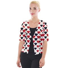 Red & Black Hearts - Eggshell Cropped Button Cardigan