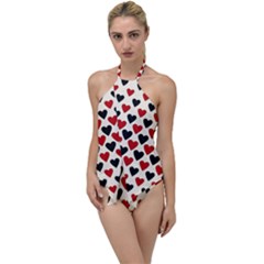 Red & Black Hearts - Eggshell Go With The Flow One Piece Swimsuit by WensdaiAmbrose