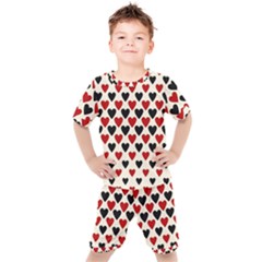 Red & Black Hearts - Eggshell Kids  Tee And Shorts Set by WensdaiAmbrose