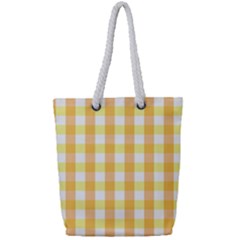 Gingham Duo Orange On Yellow Full Print Rope Handle Tote (small) by retrotoomoderndesigns