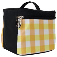 Gingham Duo Orange On Yellow Make Up Travel Bag (big) by retrotoomoderndesigns