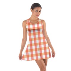 Gingham Duo Red On Orange Cotton Racerback Dress by retrotoomoderndesigns