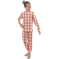 Gingham Duo Red On Orange Kids  Long Sleeve Set  by retrotoomoderndesigns