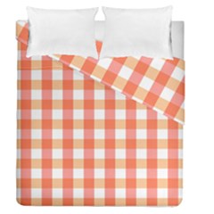 Gingham Duo Red On Orange Duvet Cover Double Side (queen Size) by retrotoomoderndesigns