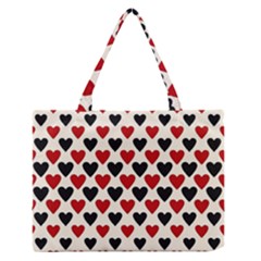 Red & Black Hearts - Eggshell Zipper Medium Tote Bag by WensdaiAmbrose