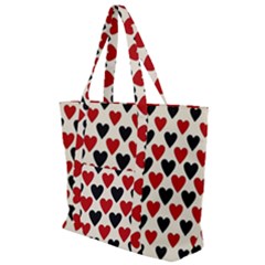 Red & Black Hearts - Eggshell Zip Up Canvas Bag by WensdaiAmbrose