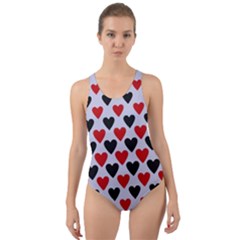 Red & White Hearts- Lilac Blue Cut-out Back One Piece Swimsuit by WensdaiAmbrose