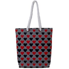 Red & Black Hearts - Grey Full Print Rope Handle Tote (small) by WensdaiAmbrose