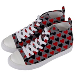 Red & Black Hearts - Grey Women s Mid-top Canvas Sneakers by WensdaiAmbrose