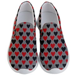 Red & Black Hearts - Grey Men s Lightweight Slip Ons by WensdaiAmbrose