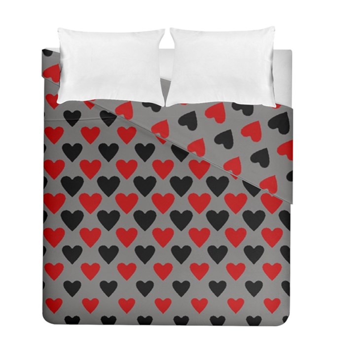 Red & Black Hearts - Grey Duvet Cover Double Side (Full/ Double Size)
