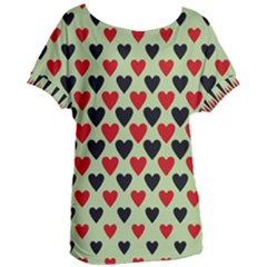 Red & Black Hearts - Olive Women s Oversized Tee by WensdaiAmbrose