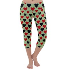 Red & Black Hearts - Olive Capri Yoga Leggings by WensdaiAmbrose