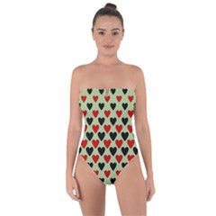 Red & Black Hearts - Olive Tie Back One Piece Swimsuit by WensdaiAmbrose