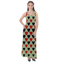 Red & Black Hearts - Olive Sleeveless Velour Maxi Dress by WensdaiAmbrose