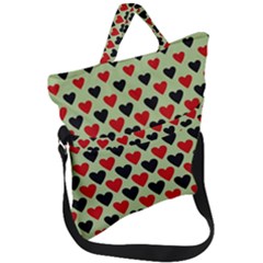 Red & Black Hearts - Olive Fold Over Handle Tote Bag by WensdaiAmbrose