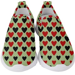 Red & Black Hearts - Olive Kids  Slip On Sneakers by WensdaiAmbrose