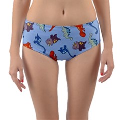 Dinosaurs - Baby Blue Reversible Mid-waist Bikini Bottoms by WensdaiAmbrose