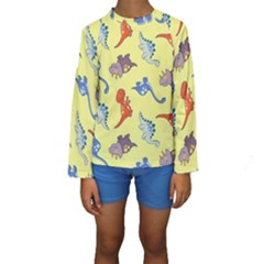 Dinosaurs - Yellow Finch Kids  Long Sleeve Swimwear by WensdaiAmbrose