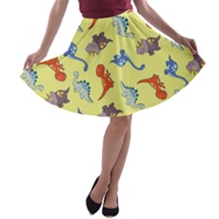 Dinosaurs - Yellow Finch A-line Skater Skirt by WensdaiAmbrose