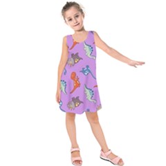 Dinosaurs - Violet Kids  Sleeveless Dress by WensdaiAmbrose