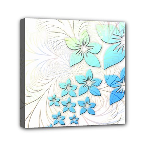 Flowers Background Leaf Leaves Blue Mini Canvas 6  X 6  (stretched) by Mariart