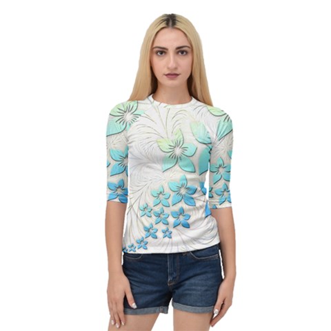 Flowers Background Leaf Leaves Blue Quarter Sleeve Raglan Tee by Mariart