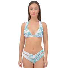 Flowers Background Leaf Leaves Blue Double Strap Halter Bikini Set by Mariart