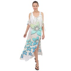 Flowers Background Leaf Leaves Blue Maxi Chiffon Cover Up Dress