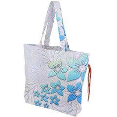 Flowers Background Leaf Leaves Blue Drawstring Tote Bag by Mariart