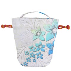 Flowers Background Leaf Leaves Blue Drawstring Bucket Bag