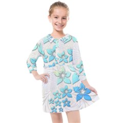 Flowers Background Leaf Leaves Blue Kids  Quarter Sleeve Shirt Dress by Mariart