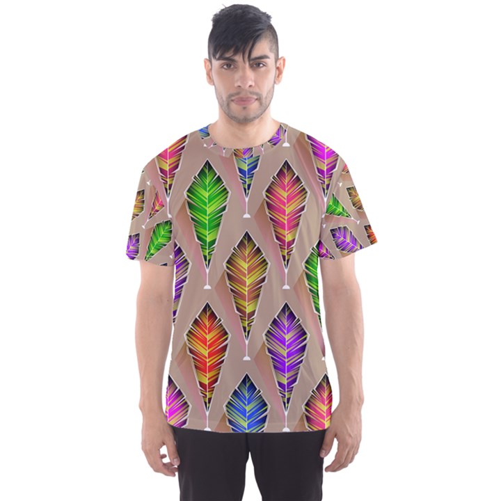 Abstract Background Colorful Leaves Men s Sports Mesh Tee