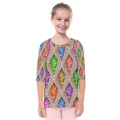 Abstract Background Colorful Leaves Kids  Quarter Sleeve Raglan Tee
