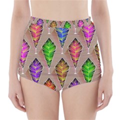 Abstract Background Colorful Leaves High-waisted Bikini Bottoms