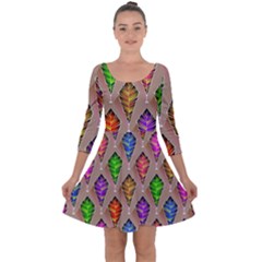 Abstract Background Colorful Leaves Quarter Sleeve Skater Dress