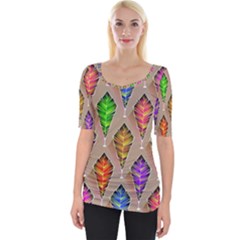 Abstract Background Colorful Leaves Wide Neckline Tee