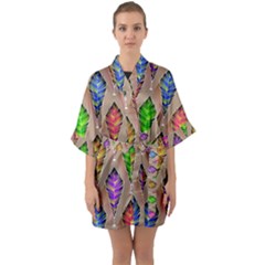 Abstract Background Colorful Leaves Quarter Sleeve Kimono Robe by Alisyart