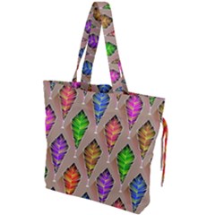 Abstract Background Colorful Leaves Drawstring Tote Bag