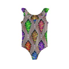 Abstract Background Colorful Leaves Kids  Frill Swimsuit by Alisyart