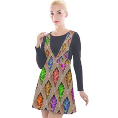 Abstract Background Colorful Leaves Plunge Pinafore Velour Dress by Alisyart