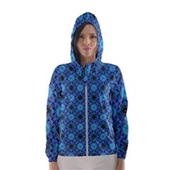 Blue Tile Wallpaper Texture Hooded Windbreaker (women) by Pakrebo