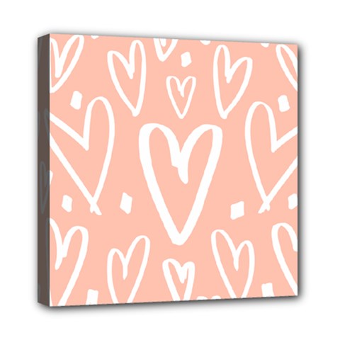 Coral Pattren With White Hearts Mini Canvas 8  X 8  (stretched) by alllovelyideas